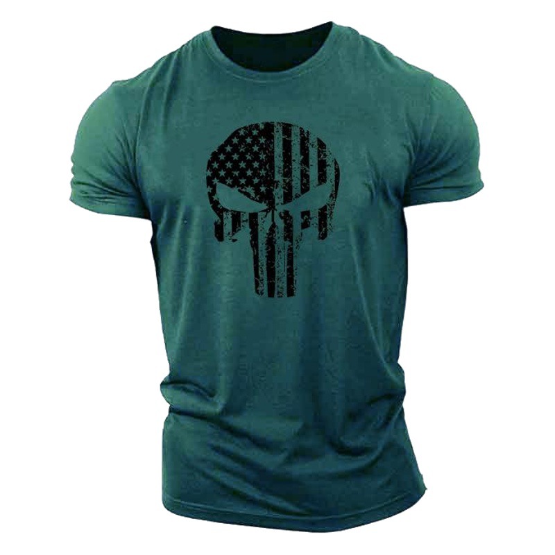 Cross-border Amazon Wish cross-border eBay Men's skull fitness Camiseta de manga corta algodón GYM