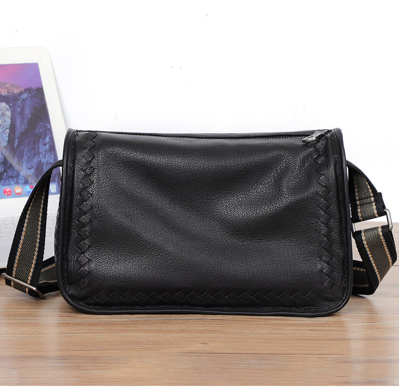 Túi đeo chéo nam da thật dệt đan 29×11×17 cm — Màu đen da bò, Màu đen da cừu chi tiết 6