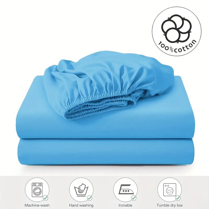 Pure Cotton Fitted Sheet Solid Colour Luxury Mattress Cover_voghion.com