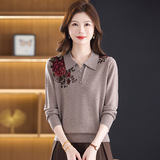 秋冬时尚翻领羊毛针织妈妈上衣绵羊毛休闲毛衣中年妈妈毛衫，女装针织衫/毛衣，妃慕昵服饰