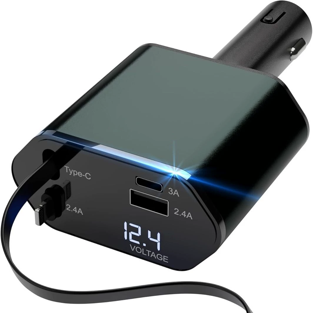 Новое автомобильное зарядное устройство для быстрой зарядки автомобиля, автомобильный мини-выдвижной кабель «четыре в одном», мобильный телефон Type-c, сверхбыстрая зарядка