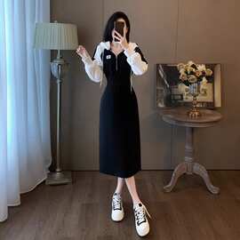 春秋季时尚大码连衣裙女穿搭收腰显瘦长款卫衣裙子胖mm长袖跨境