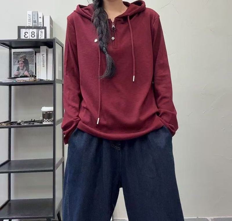 连帽长袖T恤打底衫女 秋款 文艺复古时尚百搭减龄休闲宽松内搭ins|undefined