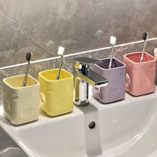 Cheese Mouthwash Cup for Good-Looking Women, Accessible Luxury Household Ceramic Toothbrushing Cup, Couple Bathroom Wash Cup Set