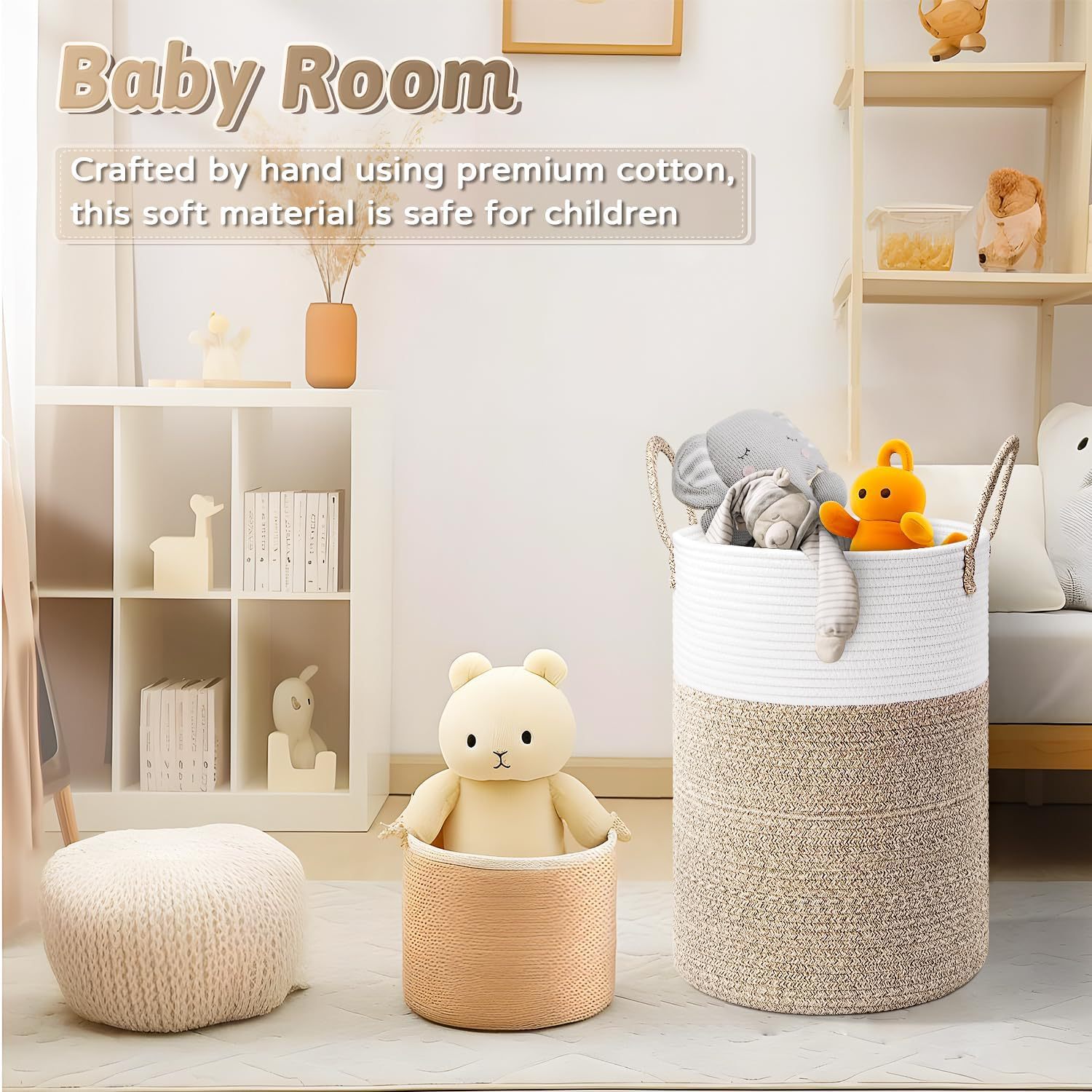 Cuerda de algodón cesta tejida cesta de almacenamiento cesta de bambú cesta de la ropa portátil plegable marrón Otros cesta plegable