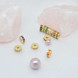 DIY配件微镶文玩彩钻隔珠铜镀真金带钻直切隔片五彩散珠配件