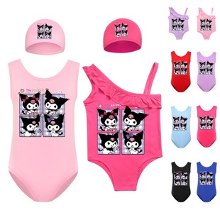 Japanese Kuromi Kuromi Girls Cartoon Swimsuit Swim Cap suit YYM 2778