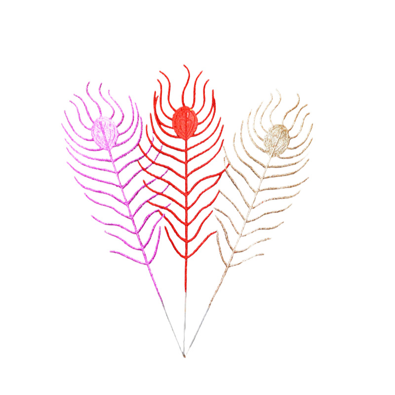 Transfronterizo franquicia de nueva serie de polvo de oro de plástico imitación de decoraciones navideñas 37cm de polvo de oro hojas de pavón