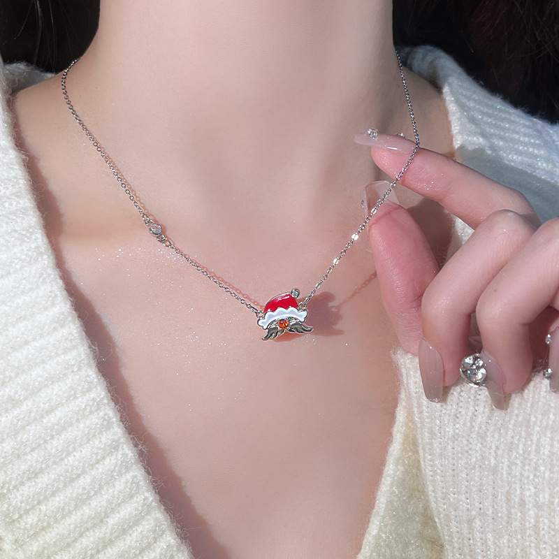Original Santa Claus necklace jewelry women's light luxury niche stainless steel clavicle chain Christmas gift pendant accessories_voghion.com