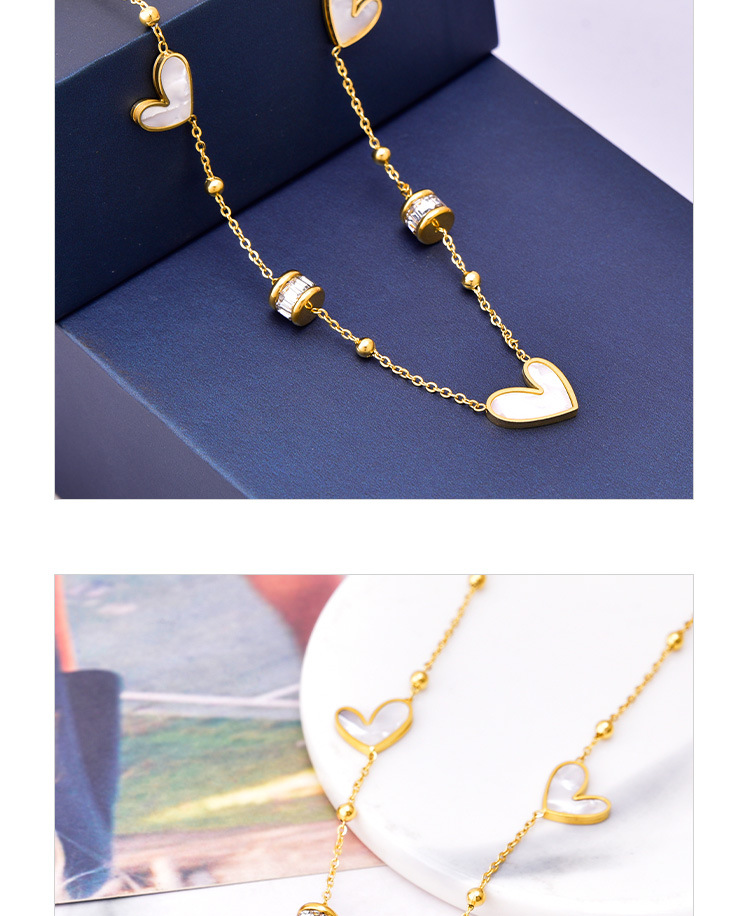 Fashion Heart Shape Titanium Steel Inlay Shell Zircon Necklacepicture3