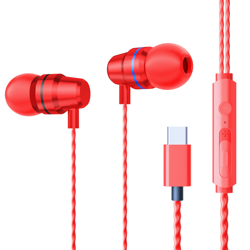 [Seleccionado] Tipo de cabeza plana digital tipo c de metal de graves pesados, adecuado para auriculares con cable para teléfonos móviles Huawei Xiaomi