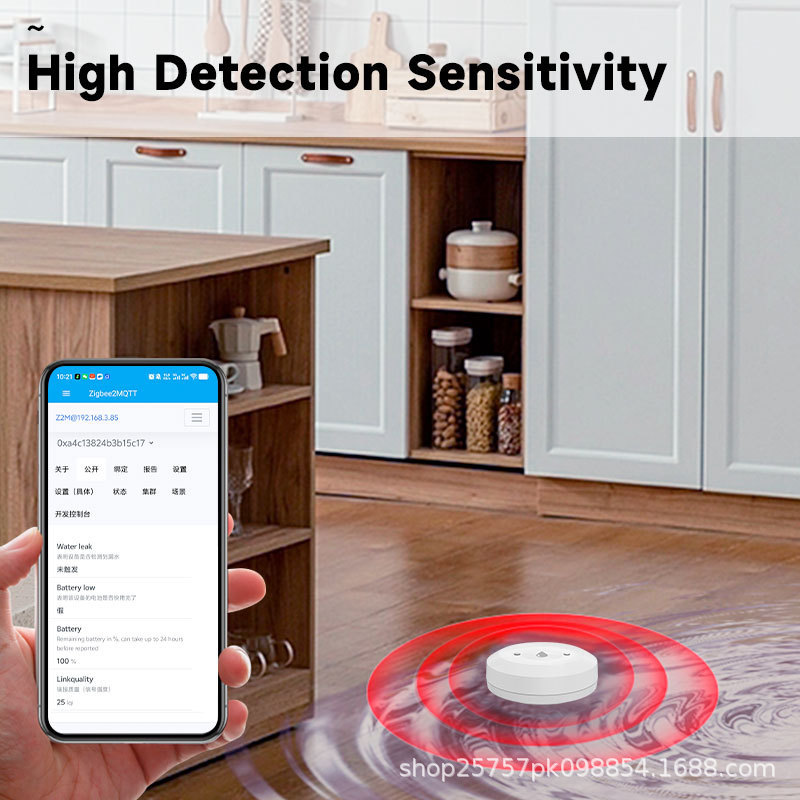 Z2M浸水传感器Zigbee2MQTT洪水漏水检测仪报警Home Assistant APP|undefined