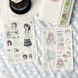 哇卡哇卡少女人物贴纸夏日记录联名人物手账咕卡装饰贴画