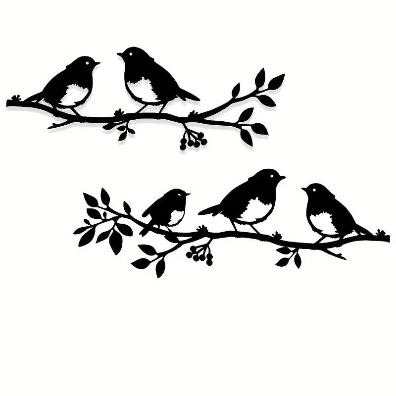 Black Metal Tree Flower and Bird Wall Decoration Iron Crafts Silhouette Art Living Room Decoration Hanging Painting Personalized Customization Black Metal Tree Flower and Bird Wall Decoration Iron Crafts Silhouette Art Living Room Decoration Hanging Painting Personalized Customization