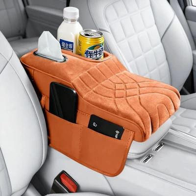 Box Pad Storage Box Car: Armrest box pad - colorful-cup-plush-style-orange