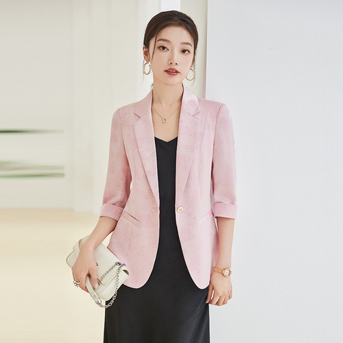 Pink small suit jacket for women 2024 new summer mid-sleeve small casual slim suit three-quarter sleeve spring and summer