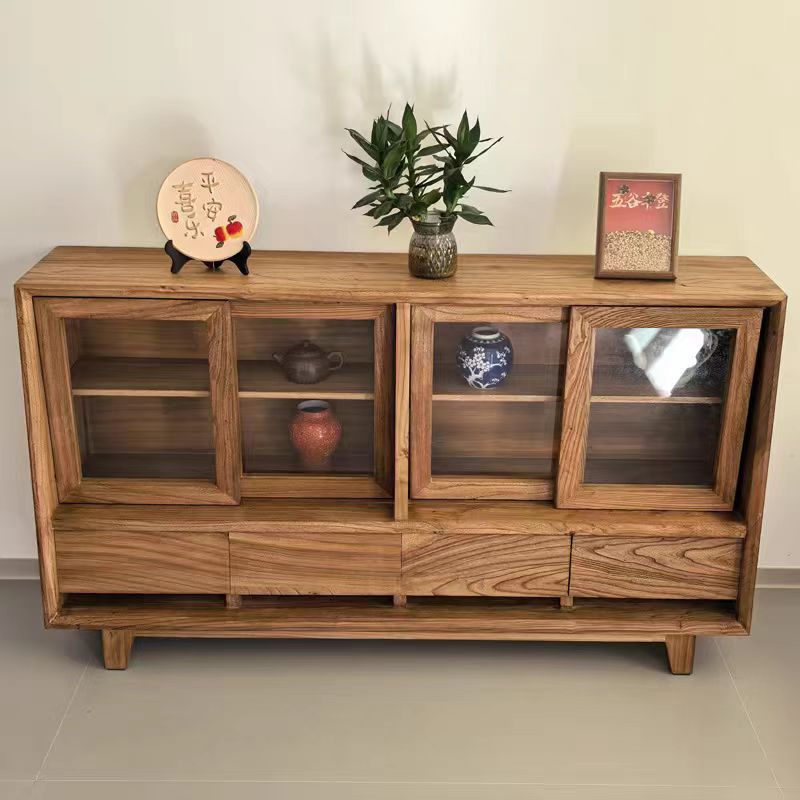 Old Elm Sideboard Living Room Wall Solid Wood Tea Cabinet B&B Multi-Purpose Glass Storage Cabinet Log Storage Side Cabinet