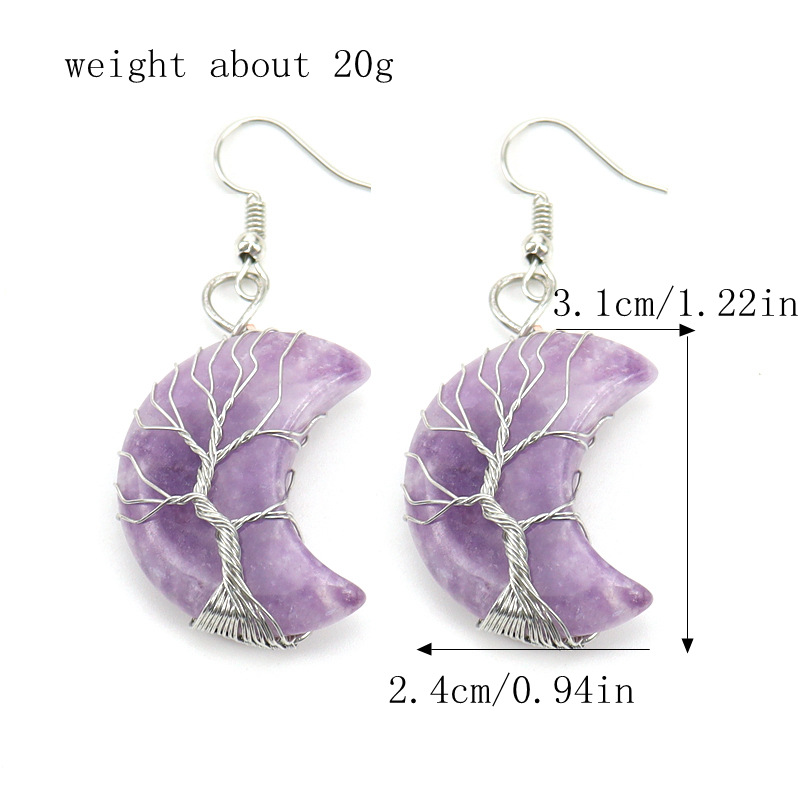 1 Pair Retro Novelty Moon Tree Patchwork Natural Stone Copper Drop Earrings display picture 1