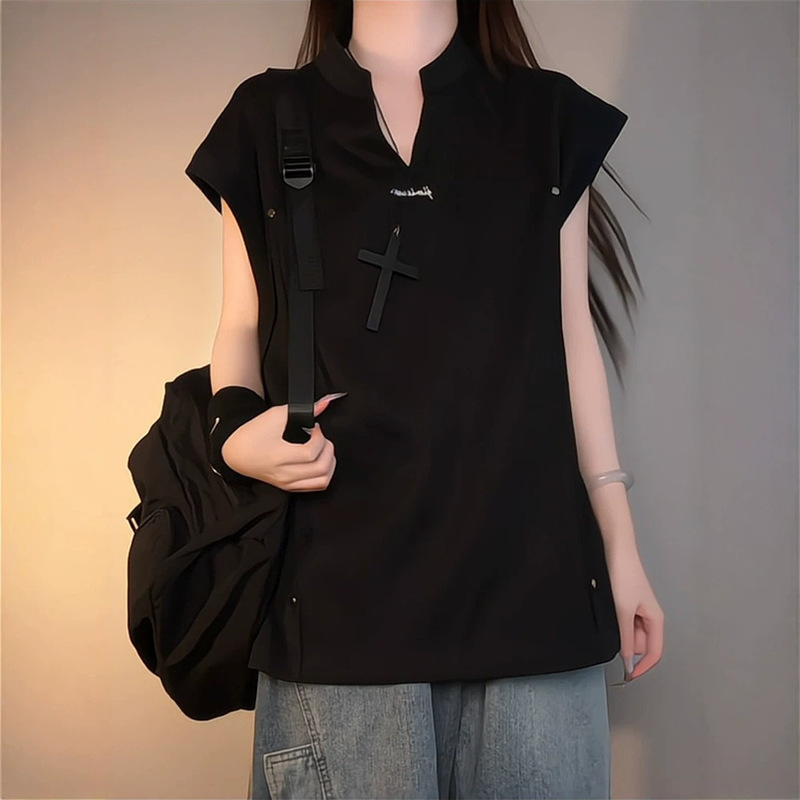 Young Men's American High Street Style Cool Loose Sleeveless Shirt, Summer Men's Fashion Personality Studded V-Neck Vest