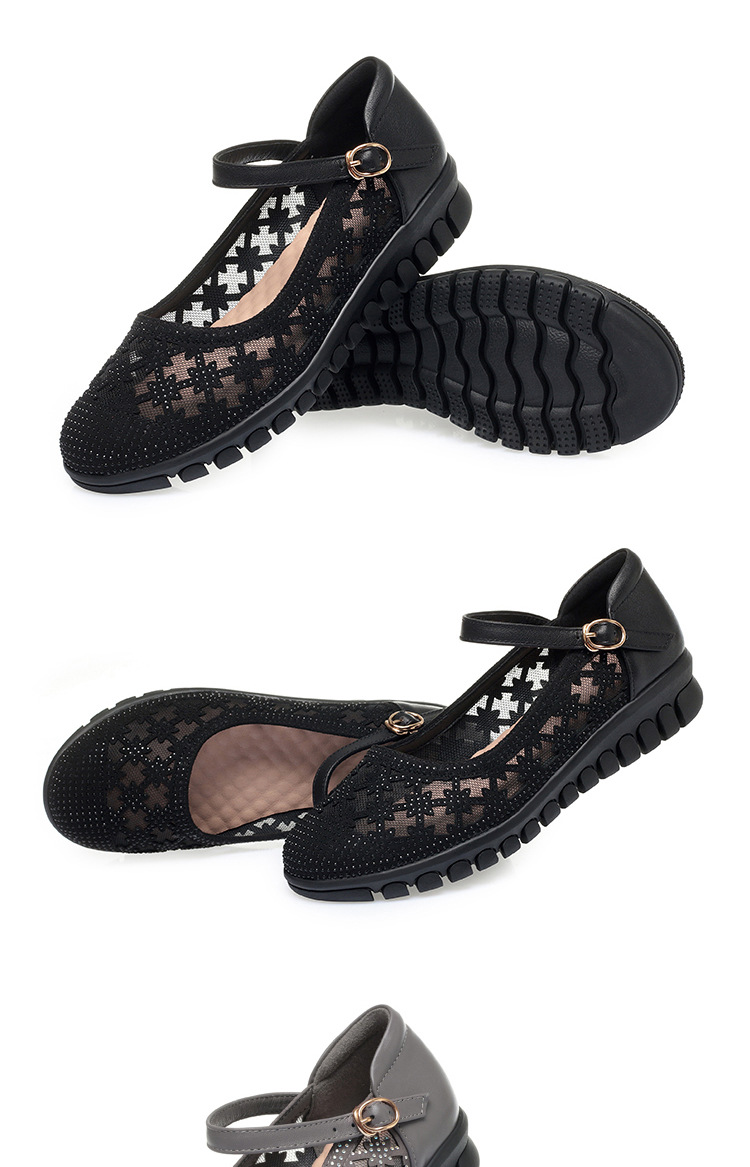 Sandal bít mũi nữ vải lưới da thật đế mềm thoáng khí — Màu be chi tiết 17