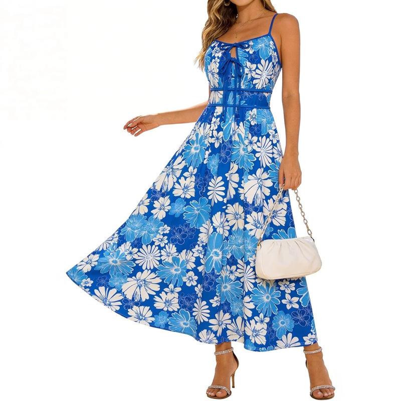 2026 European and American Cross-Border Women's Summer Ultra-Long Dress with Thin Straps and Front Tie, Ximia 2026 European and American Cross-Border Women's Summer Ultra-Long Dress with Thin Straps and Front Tie, Ximia