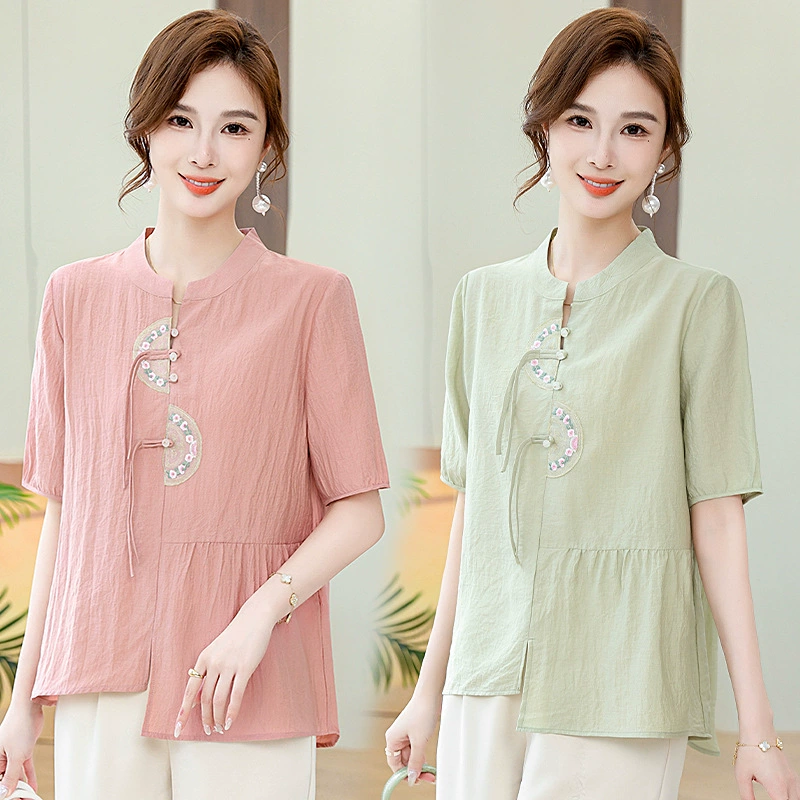 Модная женская одежда среднего возраста для 40-летних, топы с вышивкой для женщин среднего и пожилого возраста, новые наряды для свекрови в китайском стиле, топы для мам 50 лет, летняя одежда.