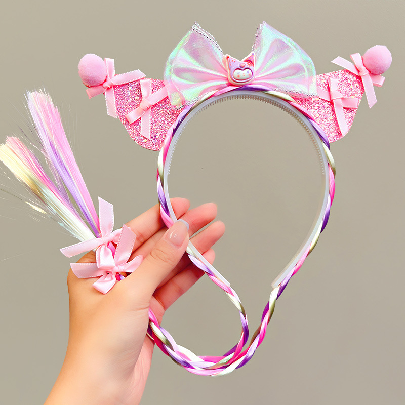 Niñas niñas lindas pelucas Sanrio trenzas prensas de cabello bandos de cabello princesa adornos de cabello de dibujos animados Koolomi arco de cabello bandos