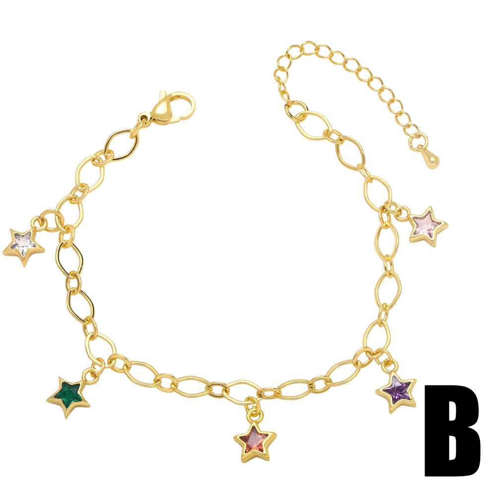 Fashion Round Star Heart Shape Copper Bracelets Inlay Zircon Copper Bracelets display picture 4
