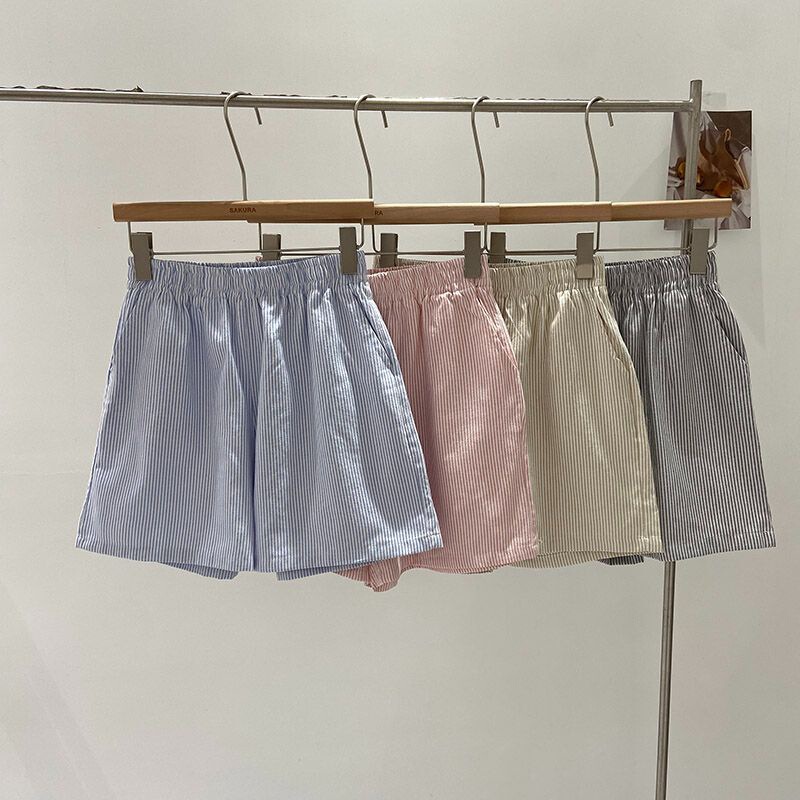 Japanese Style Simple Casual Striped Shorts Women's Summer 2024 New Daily All-match Loose Wide-leg Pants