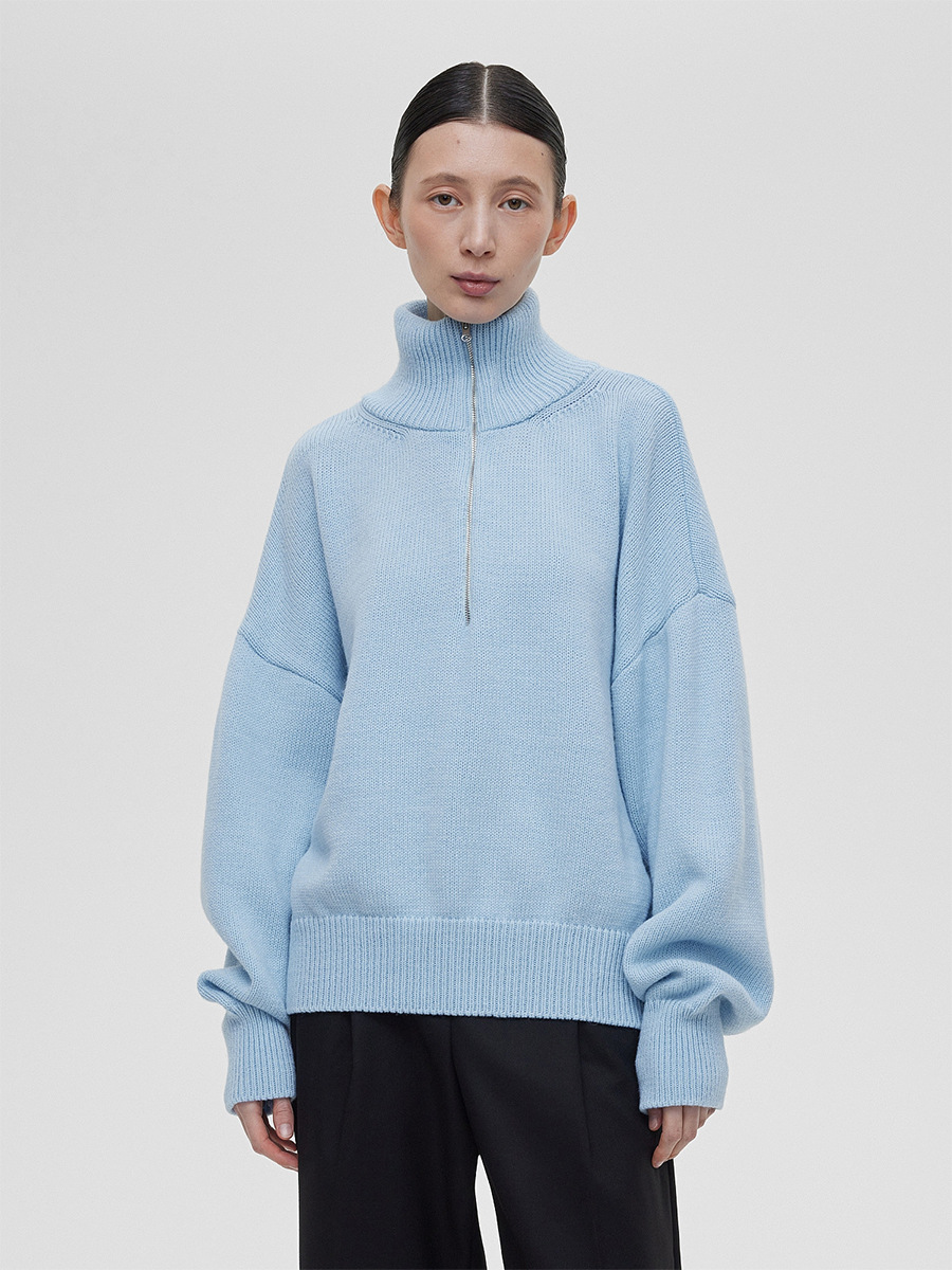 Transfronterizos de cuello medio cremallera suéter de cabeza mujer Europa y los Estados Unidos otoño y invierno 2025 nuevo suelto camiseta de punto perezosa camiseta superior