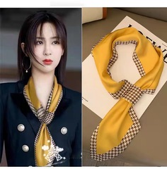 New versatile two-sided bow tie Korean style decorative interwoven tassel small ear scarf print scarf clothing live streaming