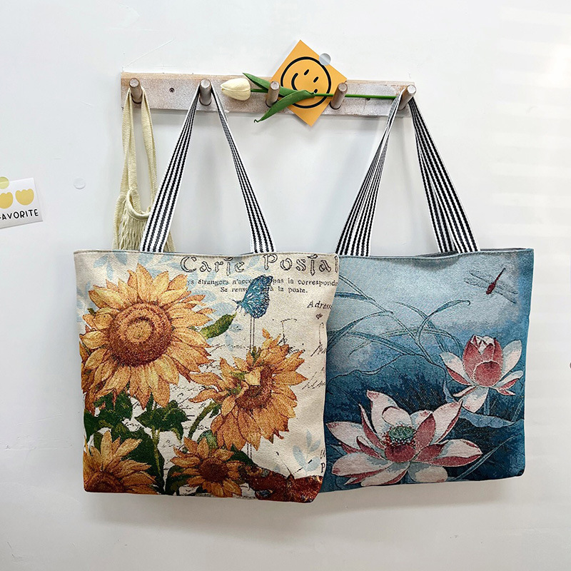 New Style Gold Thread Fabric Bag, Fashionable Korean Trend Casual Tote Bag, Shoulder Bag, Creative Pattern Women's Canvas Bag