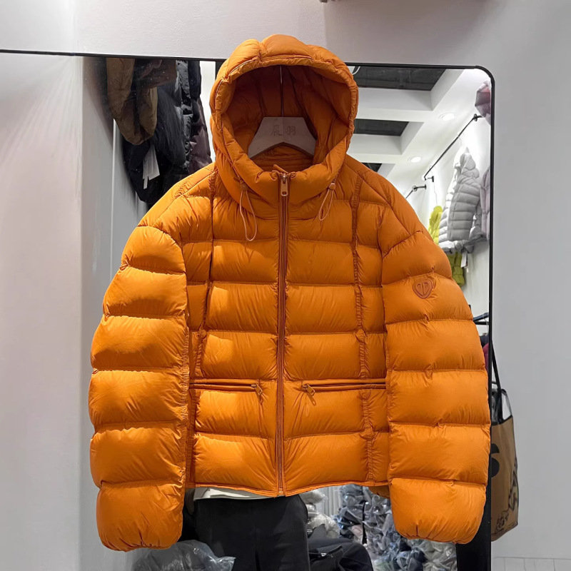 New National Standard 90% White Duck down High-End European Style Short Hooded Thickened Ribbed down Jacket for Women, Slim Fit for Petite Figures