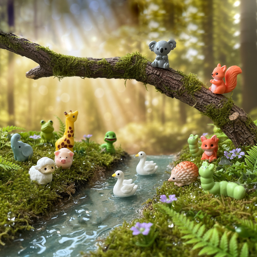 Cross-Border New Resin Mini Animal Figurines, Cartoon Cute Micro-Landscape Decorations, Small Ornaments, Desktop Landscaping Accessories