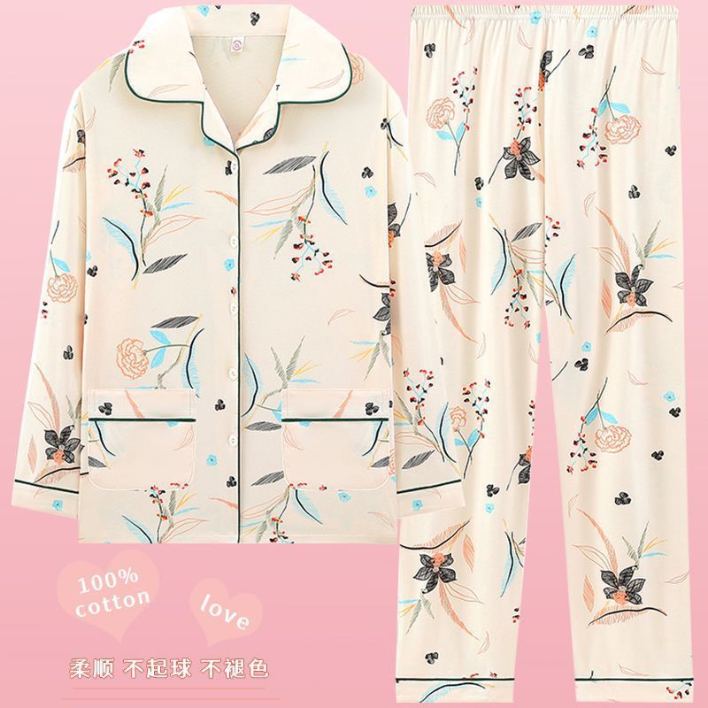 Pijamas de algodón para mujeres de mediana edad, madres, pantalones de mangas largas, camisas más grandes que se pueden usar en el exterior, set de ropa de casa