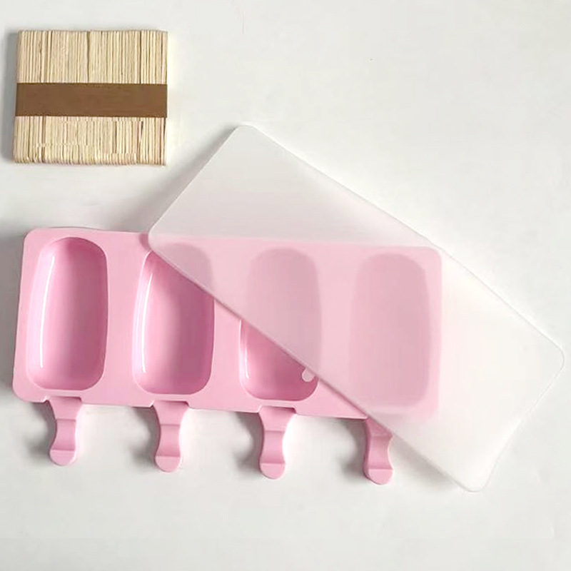 4 consecutive oval ice cream-pink-with lid and wooden stick