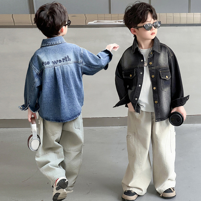Flip Pocket Denim Jacket 2026 Autumn New Children's Classic Versatile Denim Shirt for Boys Stylish