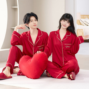 Wedding Red Couple Pajamas Men and Women Ice Silk Cardigan Festive Wedding high quality Home Clothes Thin Breathable