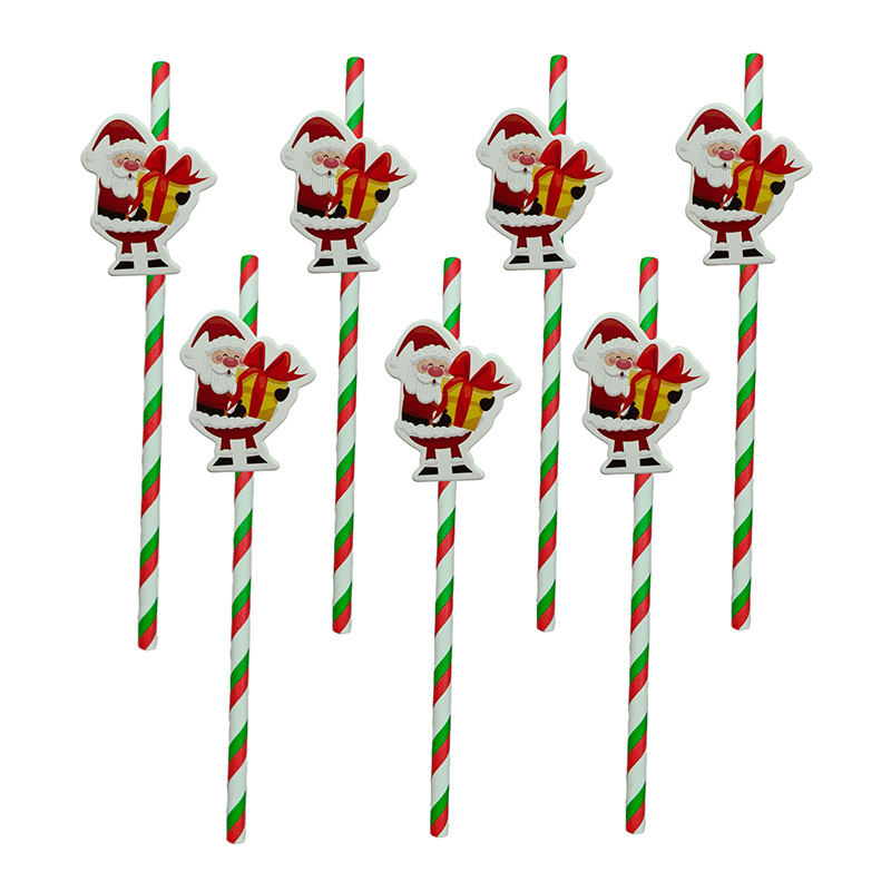 Papá Noel de fiesta de Navidad transfronteriza paja desechable postre pastel cóctel paja decorativa