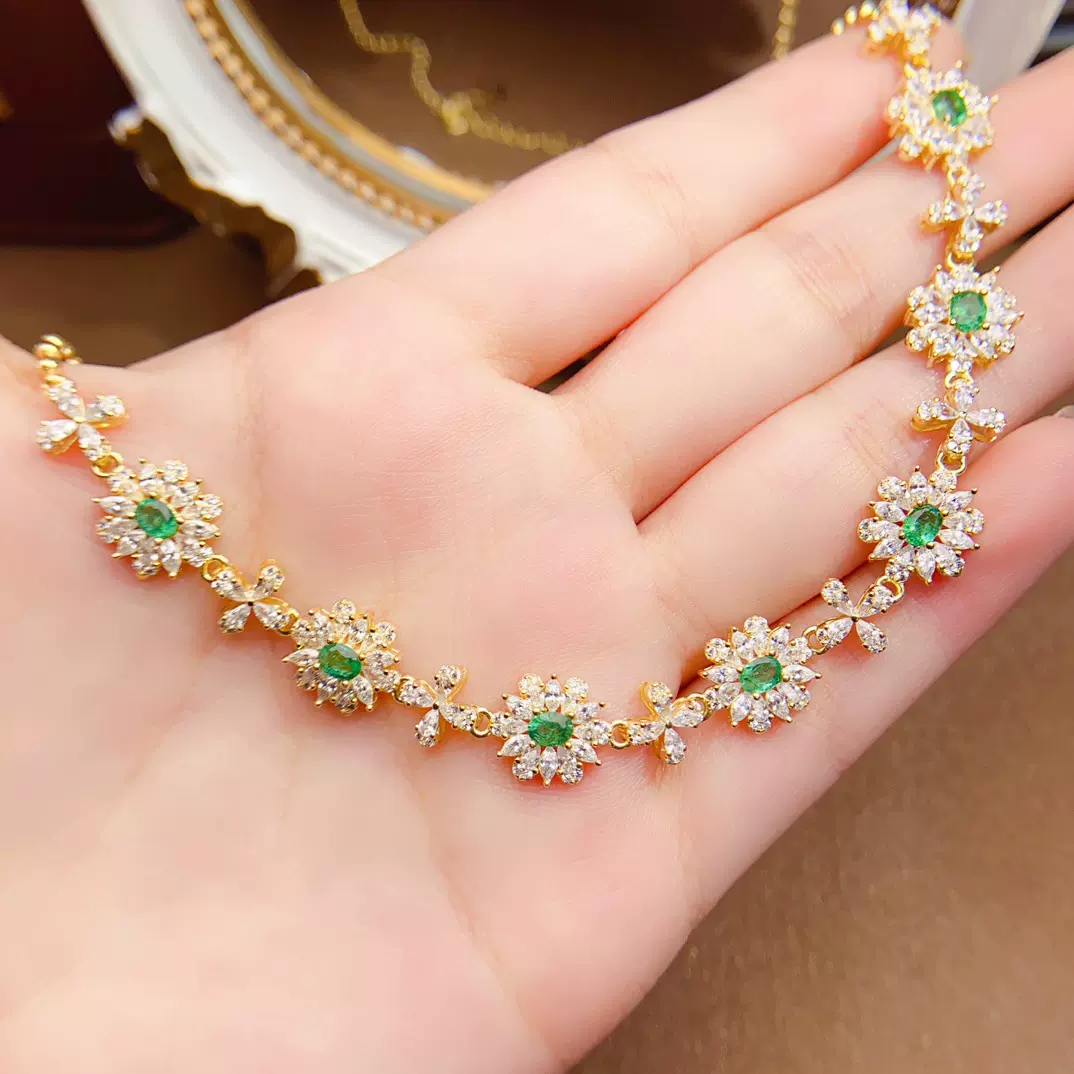 工厂批发爆款天然祖母绿项链S925银镶嵌主石3*4热销欧美一件代发