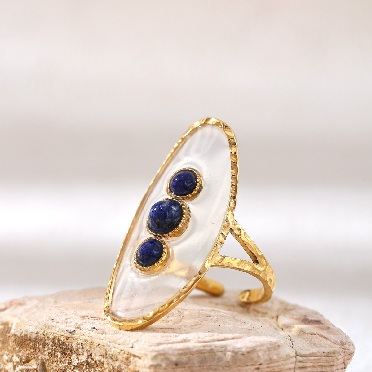 Collar de acero inoxidable TENA Europa y América lujo ligero nicho universal lapislázuli natural incrustado anillo exagerado joyería de mujer