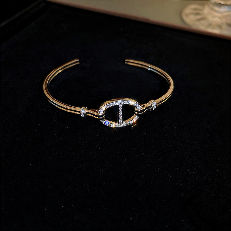 Inlay Design Fashion Solid Color Copper Zircon Bangle In Bulk