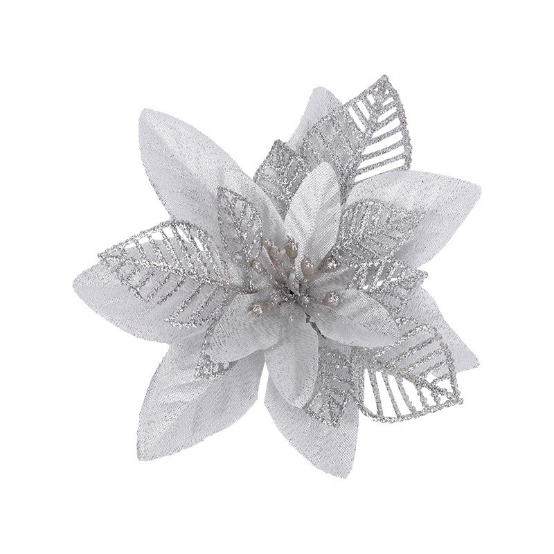 Adornos de Navidad oro rosa flor árbol de Navidad accesorios 15cm oro y plata rojo hueco Navidad flor fábrica en stock venta al por mayor
