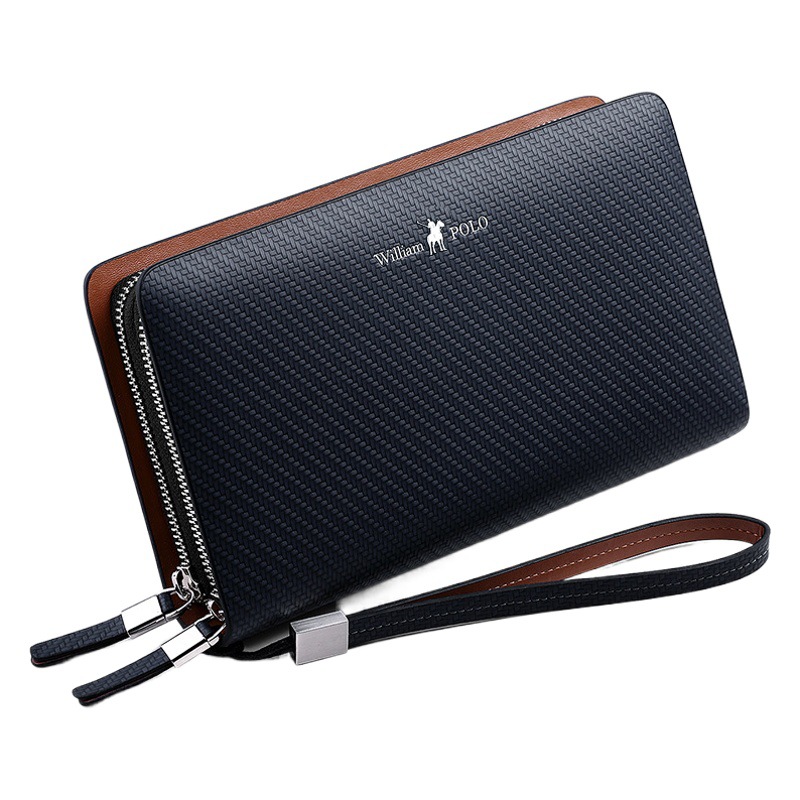 King Paul Clutch Bag Business Large Capacity Handbag Cowhide Clutch Double Zipper Handbag Long Men's Wallet