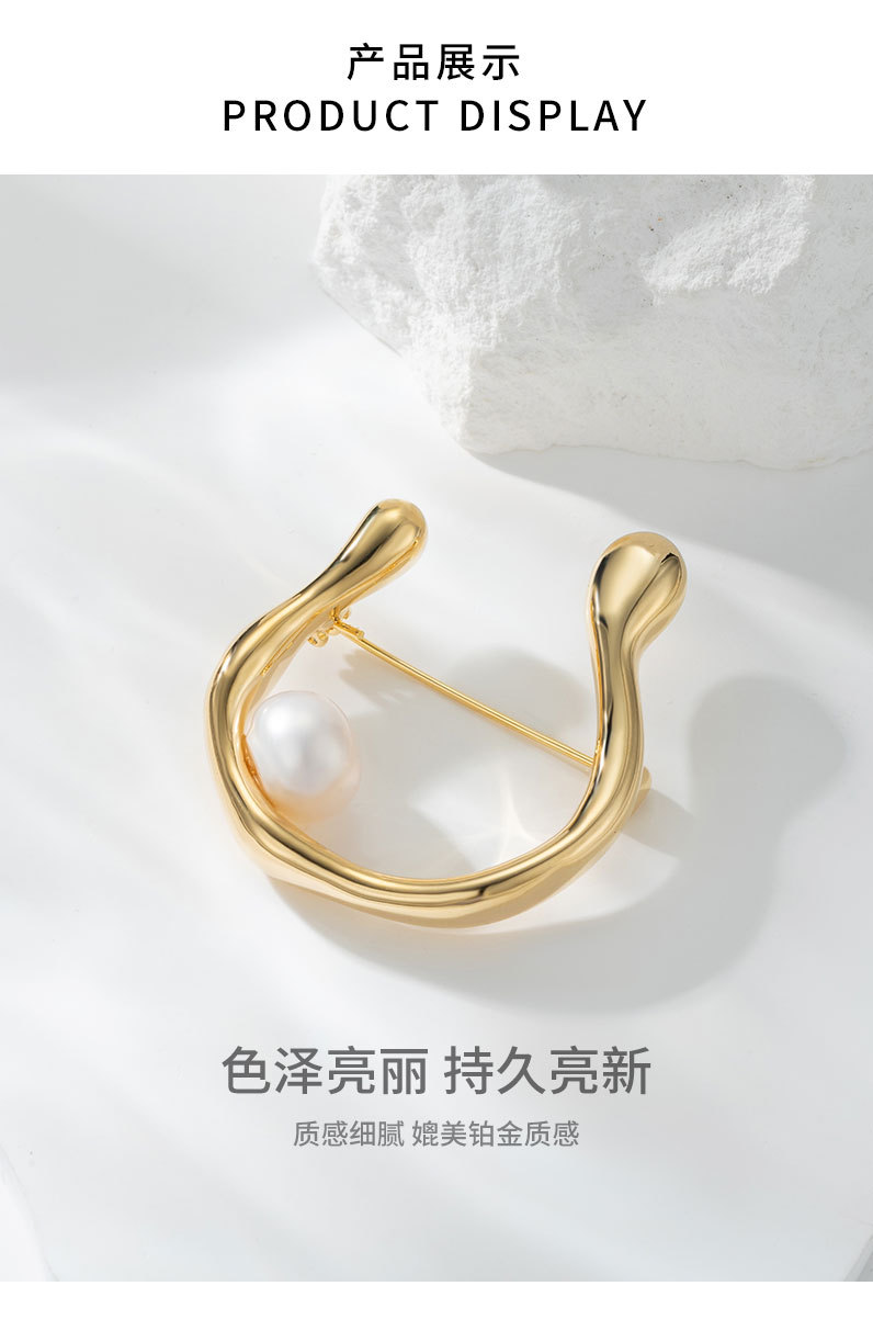 时尚轻奢风几何形胸针小众高级感淡水珍珠胸花新品个性