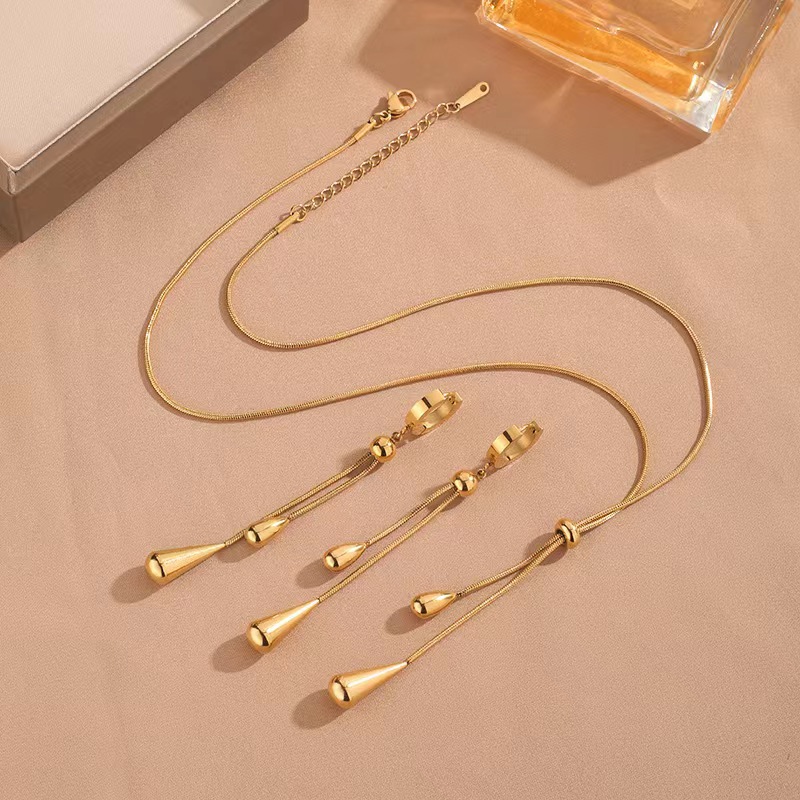 Acier Au Titane Plaqué Or Style Simple Style Classique Couleur Unie Placage Des Boucles D'Oreilles Collier display picture 4