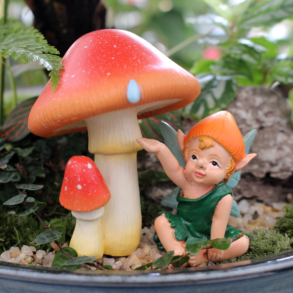 Creative Cute Garden Balcony Lawn Mushroom Doll Set Two Home Decorations Potted Fleshy Decorations Plug-in