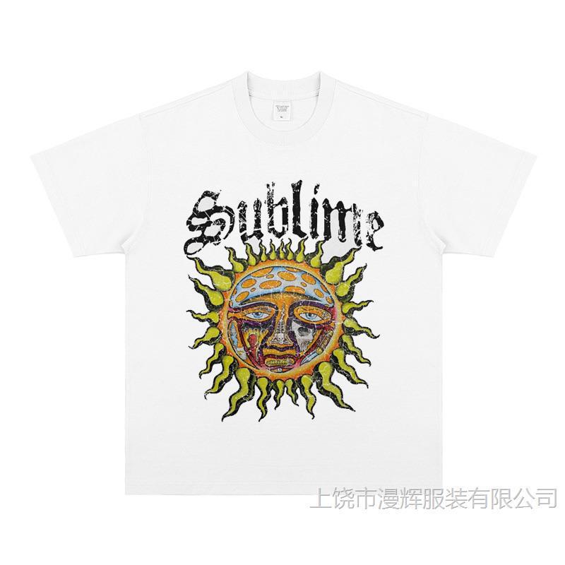 Punk sublime Band Trendy Brand Sun Printed Men's and Women's T-shirt oversize Loose American Style Small Collar Short Sleeve