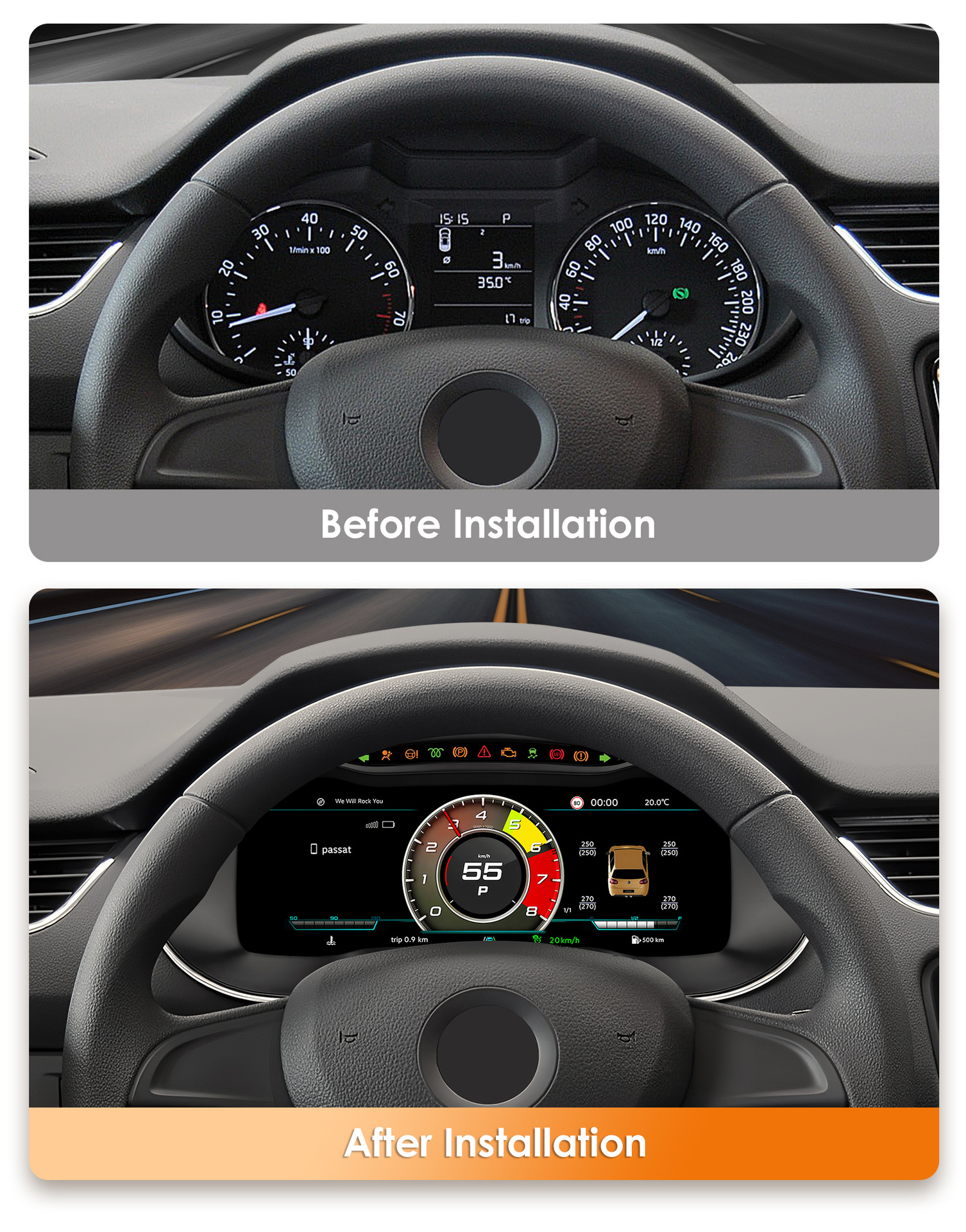 Suitable for Volkswagen Skoda Octavia instrument panel, 2014-2020 models, old-to-new full LCD instrument panel, supports multiple UI options