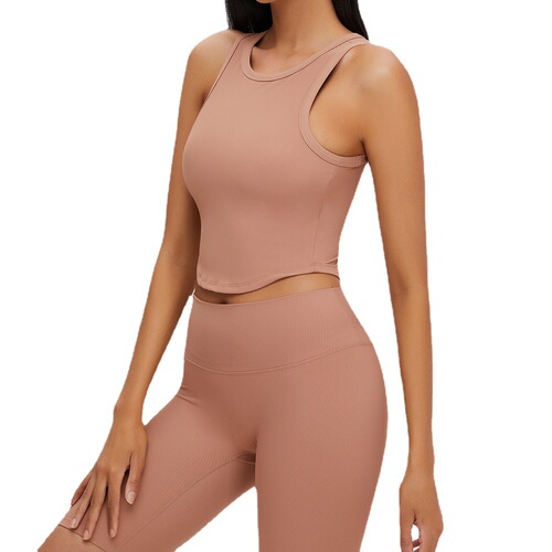 Cross-border ribbed quick-dry sports underwear beautiful back women's bare feeling tight sleeveless yoga top running fitness vest
